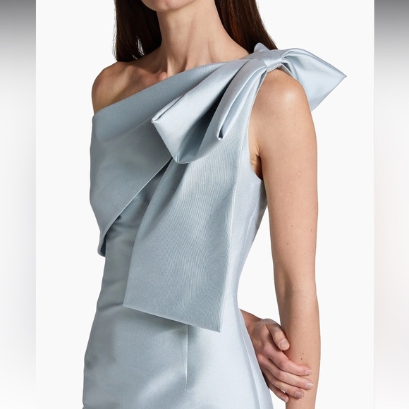 Sachin and Babi BONNIE one shoulder bow sliver gown Sz 4 - Picture 5 of 9